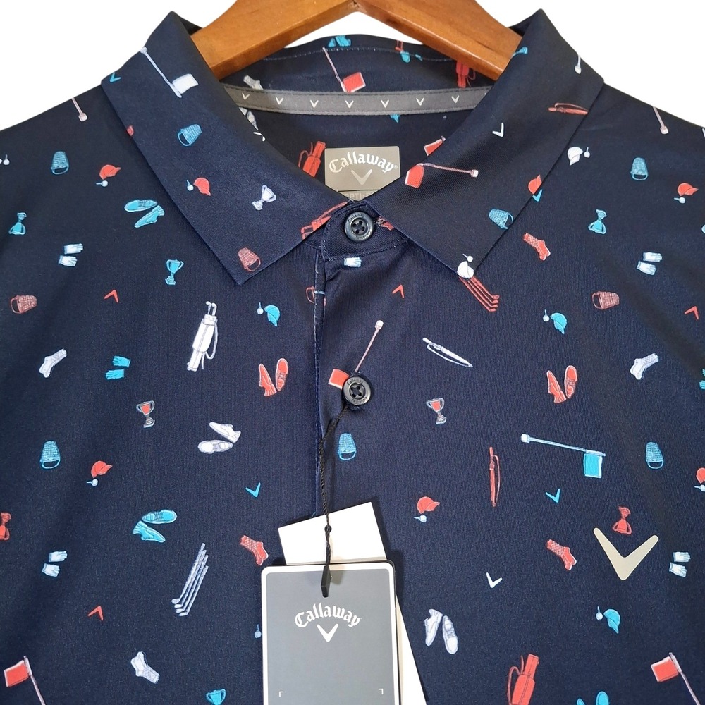 Callaway Opti•Dri Golf Print Polo Shirt Mens XL Blue Geometric Performance NWT